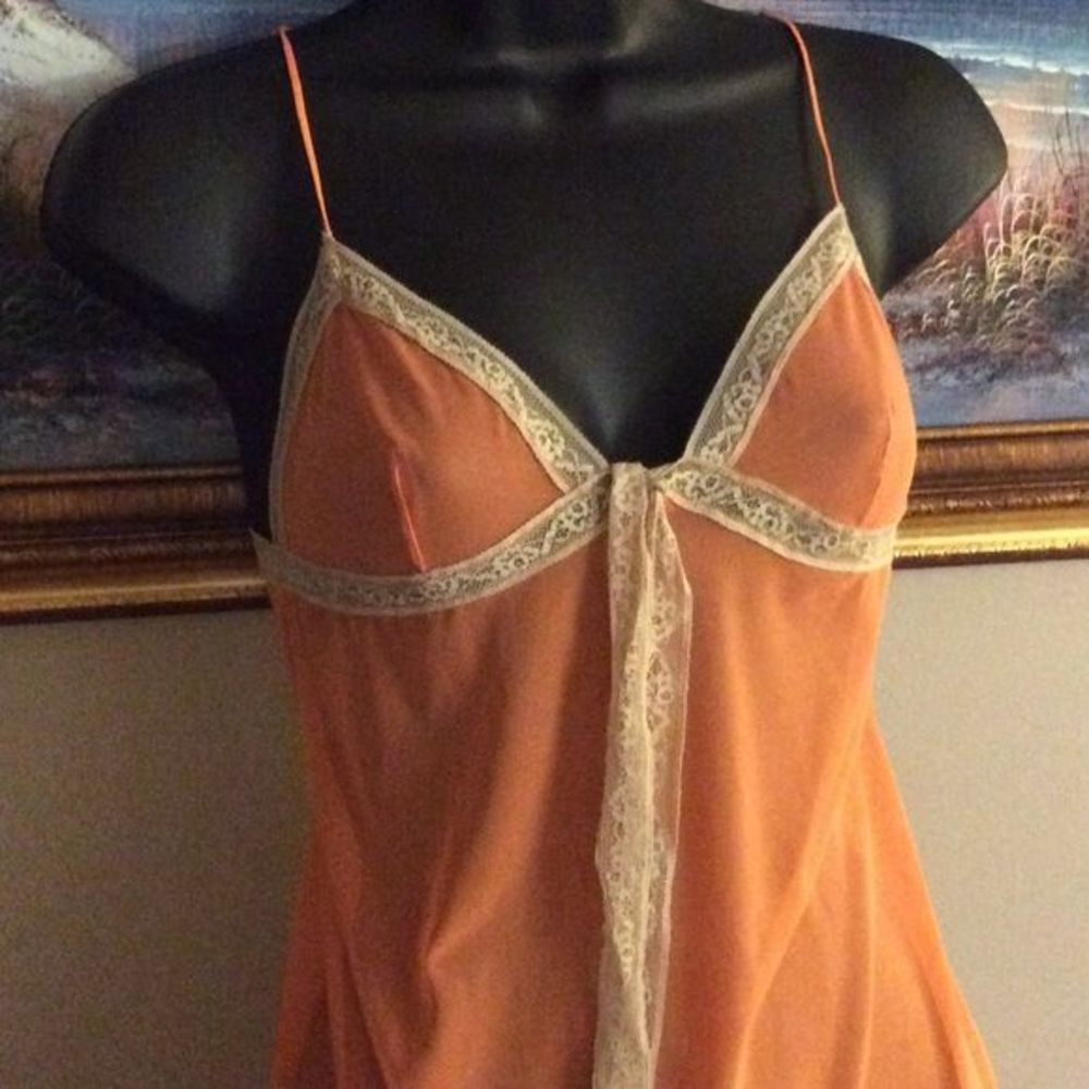 Calvin Klein Peach Slip Nightgown with Cream Lace Trim